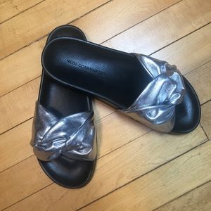 Rebecca Minkoff Samara Silver Vegan Leather Slide